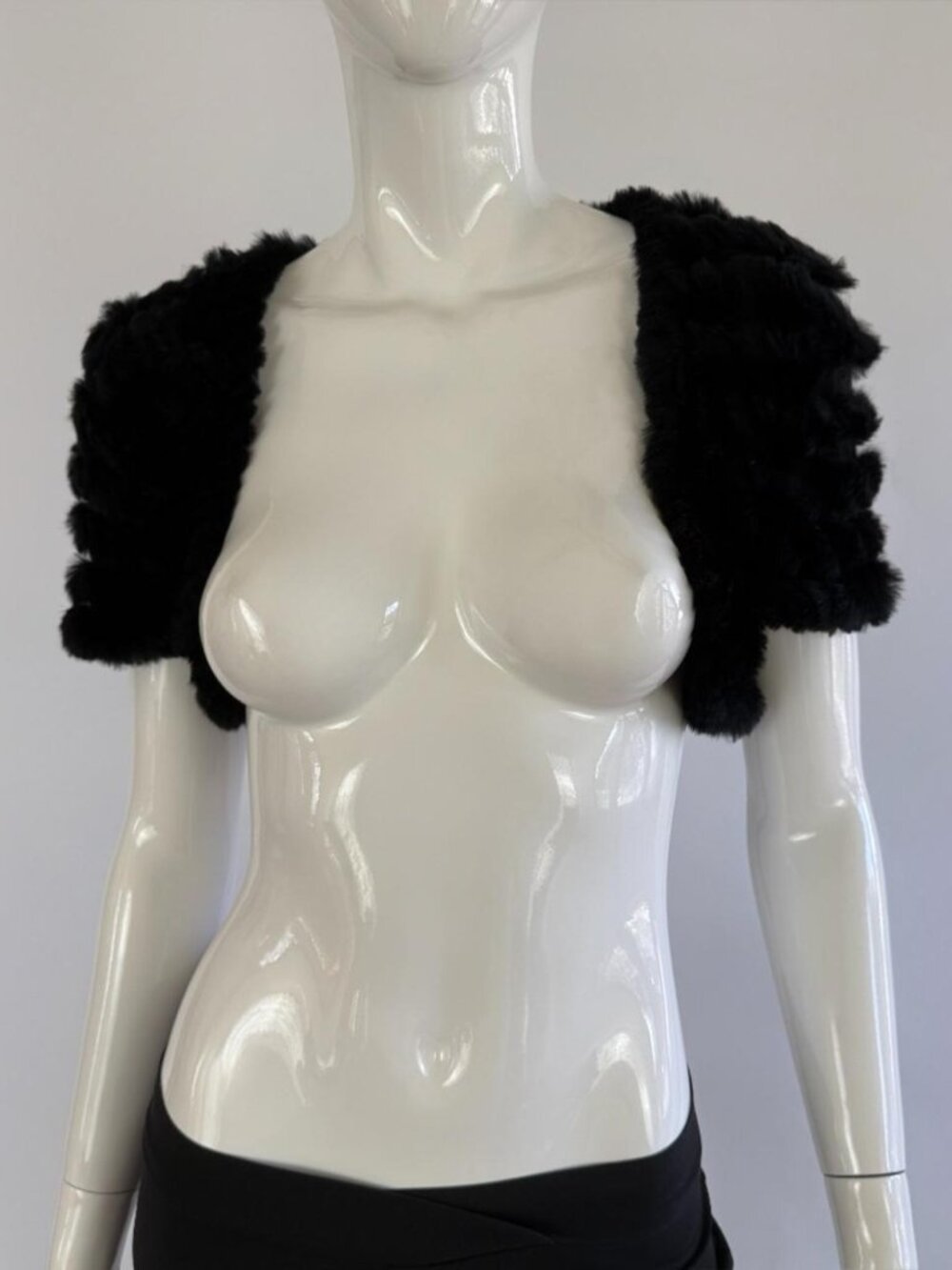 Japanese 90s Black Genuine Rabbit Fur Bolero